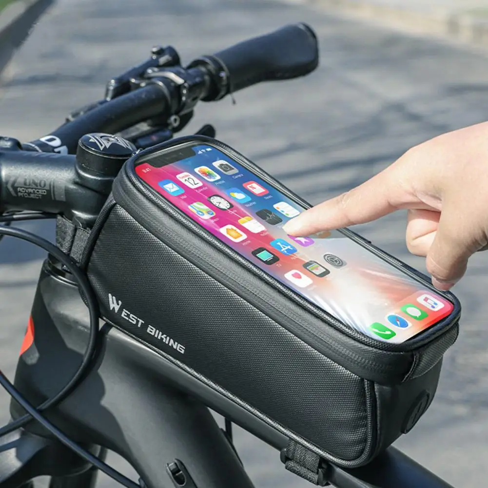 Чанта за каране на велосипед рамка, водоустойчив Амортизирующая чанта с горната тръба, сензорен екран, защита от падане, 7-инчов телефон, чанта за каране на велосипед предната част на рамката, каране на колело на открито . ' - ' . 0