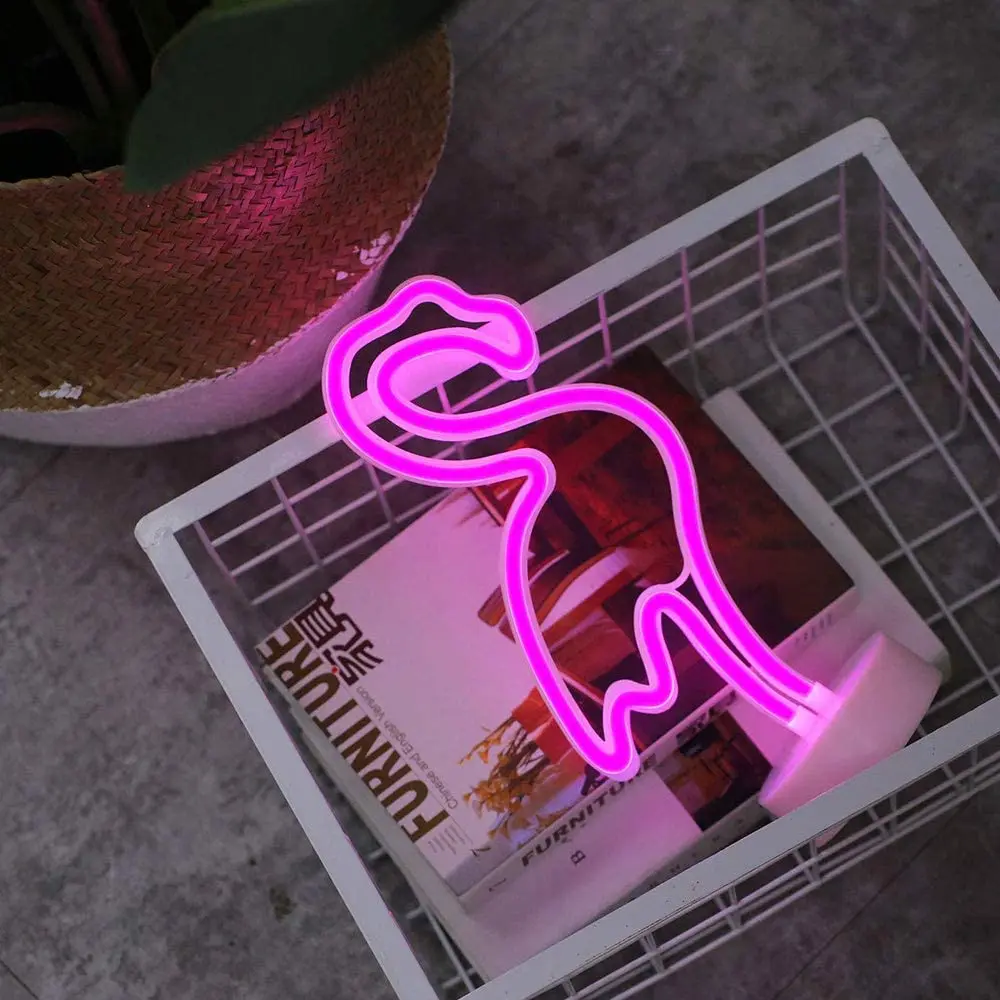 Неонова реклама с основен декор на притежателя Светло розово нощно с фламинго, захранван от акумулаторна батерия и USB за коледното парти по случай рожден ден, подарък за детска стая . ' - ' . 4