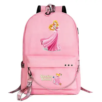 Disney Princess Aurora Момчета, Момичета, Детски чанти за училищни книги Женски раница с USB веригата Платно Мъжки раница за лаптоп Раница за книги
