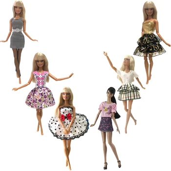 NK 6 Комплект, красива пола на принцеса модно рокля за всеки ден, празнична рокля, дрехи за почивка, аксесоари за кукла, подарък за момичета, играчка