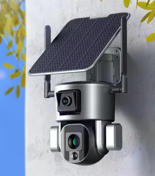 WiFi-камера с двойна леща 4K, 4G, слънчева камера за сигурност, 4X, 10X оптичен зуум, WiFi, камера, автоматично проследяване, двустранен аудио-камера за видеонаблюдение