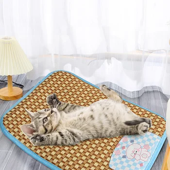Лятна охлаждаща легло за куче, двупосочен ротанговый подложка За котки, нескользящий дишаща ледена физически подложка за спане, приятни аксесоари за домашни любимци
