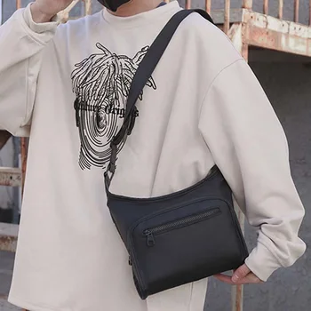 Модерен мъжки однотонная чанта за почивка с цип с регулируема каишка, чанта-месинджър голям капацитет, поясная чанта за всеки ден