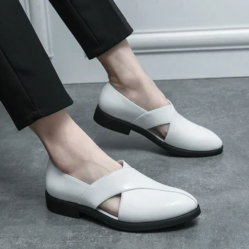 Мъжки Лоферы, висококачествени сандали от естествена кожа върху плоска подметка, бизнес модел обувки за офис, модерни улични плажни чехли с мека подметка