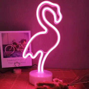 Неонова реклама с основен декор на притежателя Светло розово нощно с фламинго, захранван от акумулаторна батерия и USB за коледното парти по случай рожден ден, подарък за детска стая