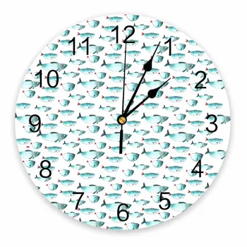 Прекрасни сини рибки, декоративни кръгли стенни часовници, дизайн с арабски цифри, не тикающие стенни часовници, голяма спалня, Баня и