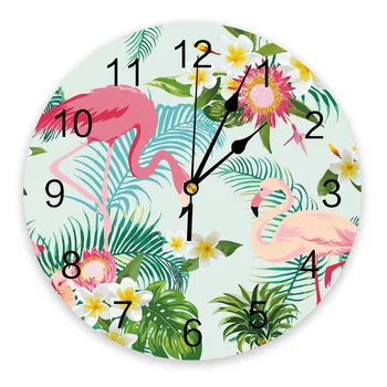 Стенни часовници от PVC с цветя, тропически растения, модерен Дизайн, Декорация на хола, стенни часовници, Начало декор, стенни цифров часовник
